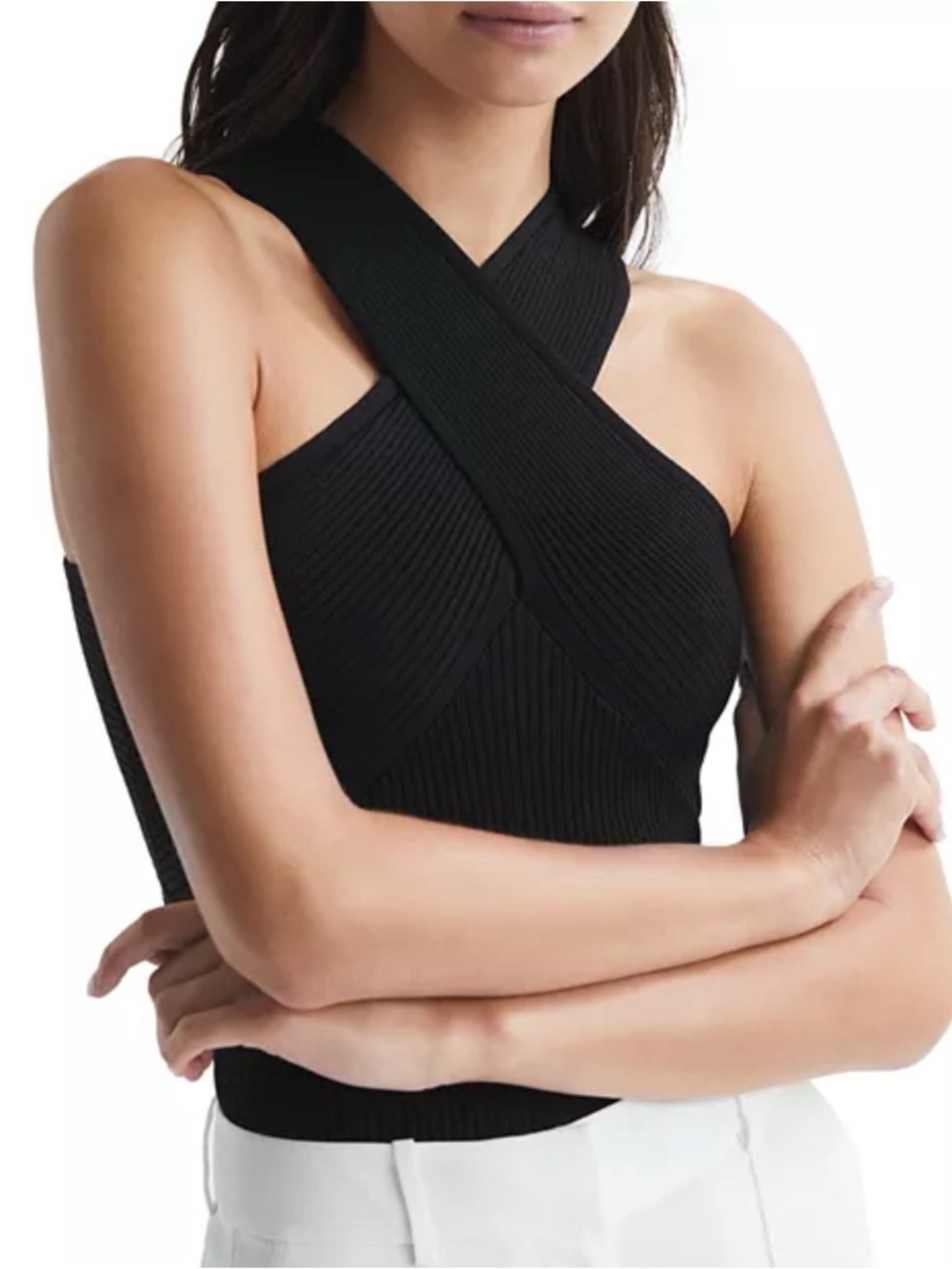 NWT Reiss Lily Ribbed Knit Sleeveless Halter Top L - Picture 3 of 10